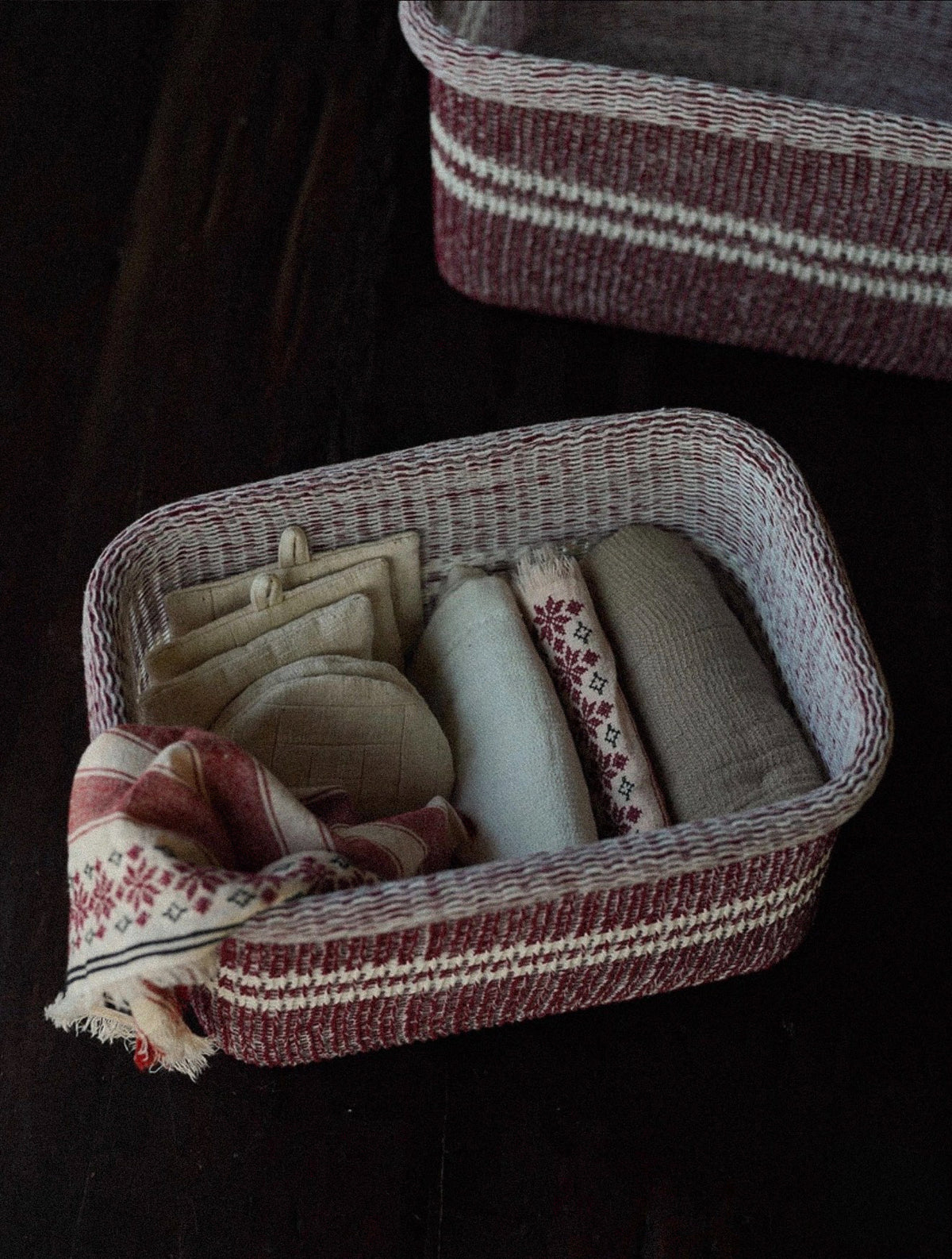 Burgundy Woven Storage Basket
