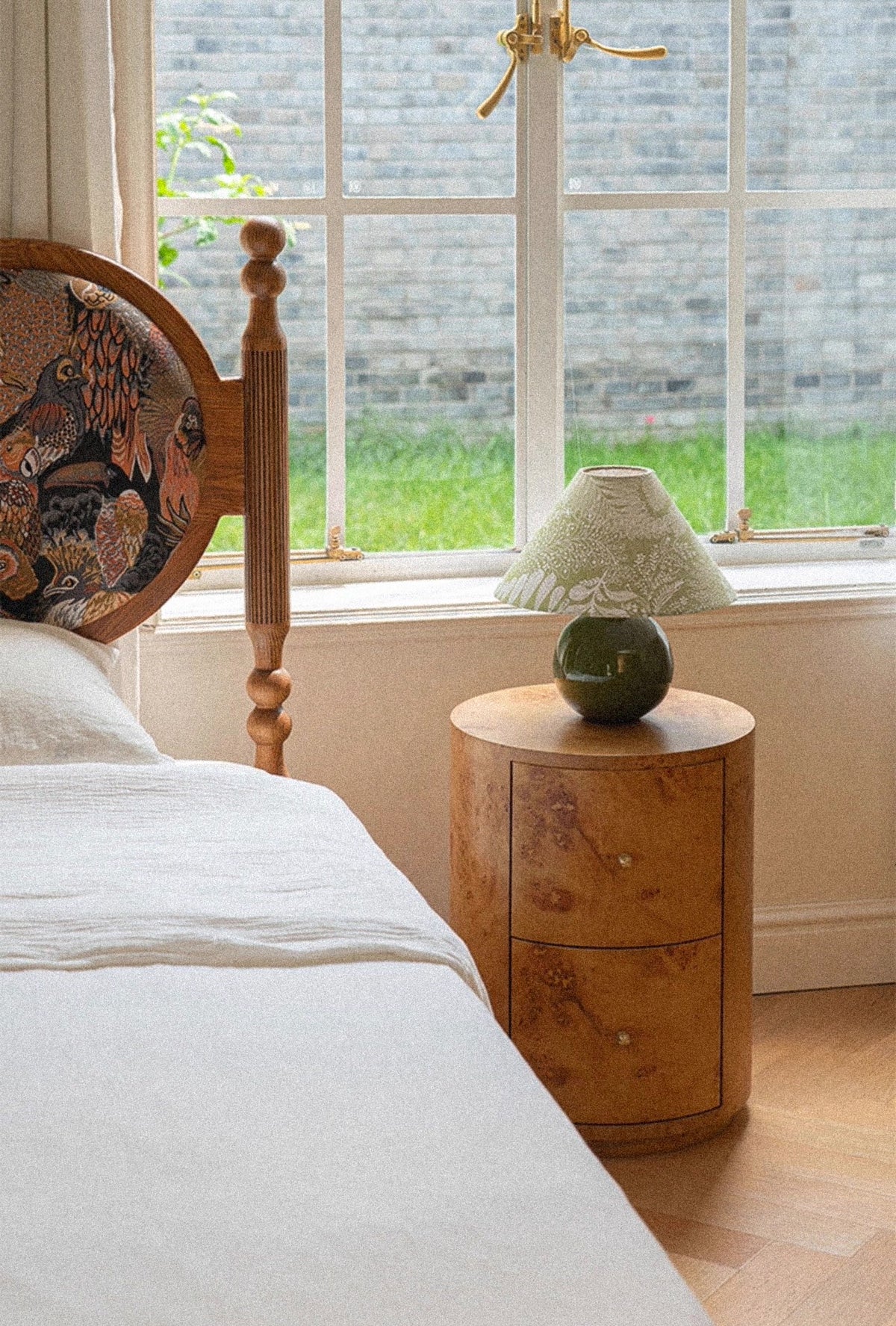 Burl Wood Round Nightstand