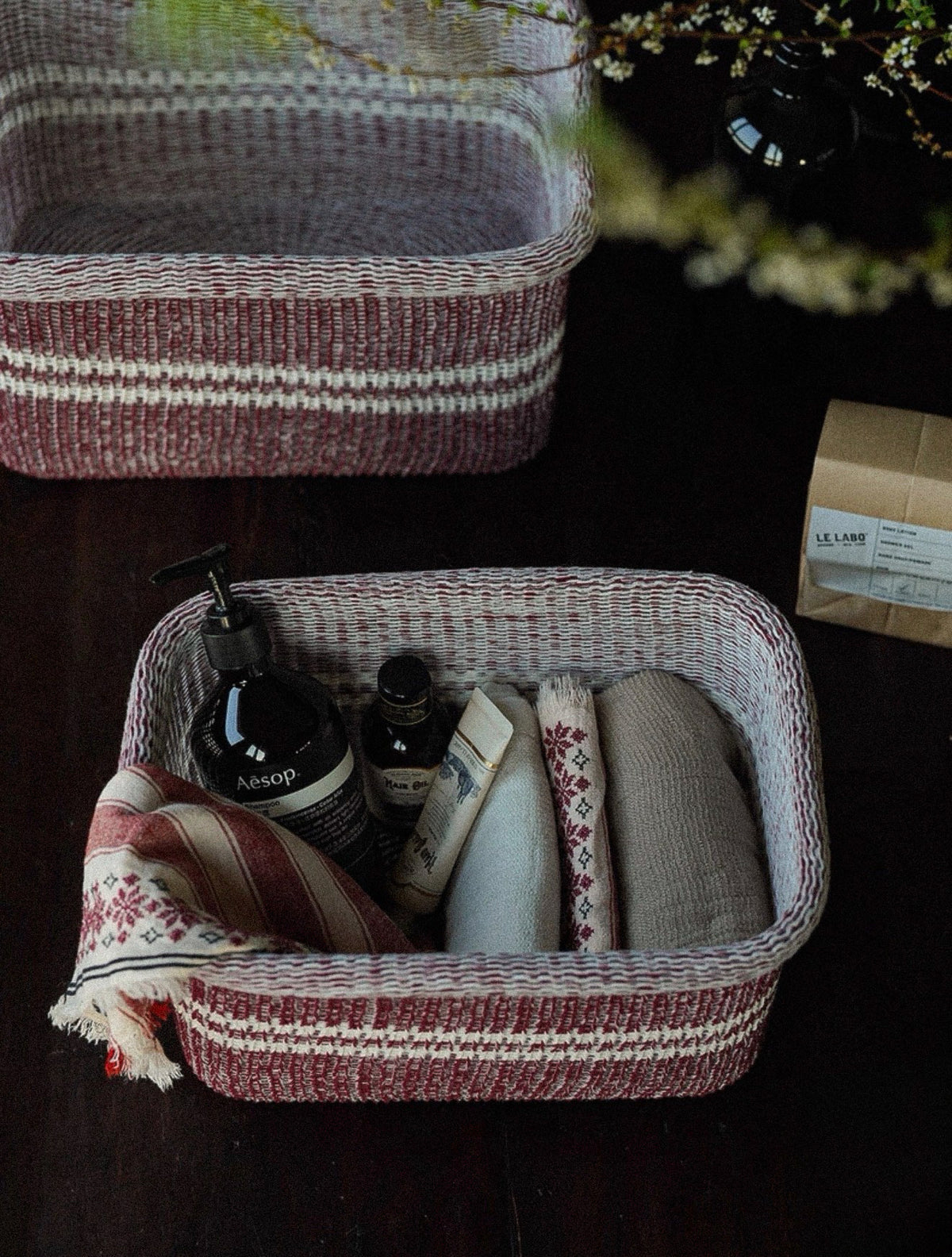 Burgundy Woven Storage Basket
