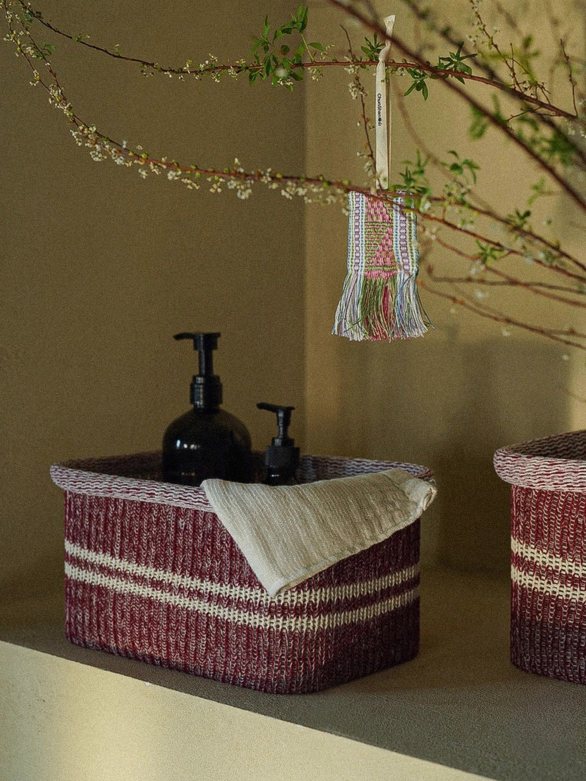 Burgundy Woven Storage Basket