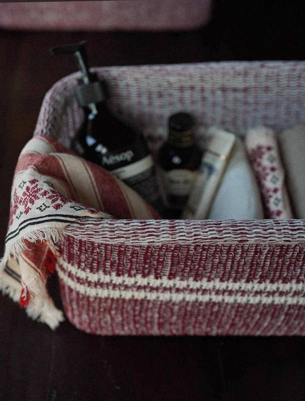 Burgundy Woven Storage Basket